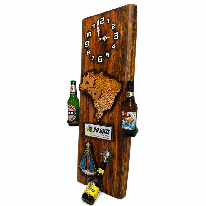 Relógio de Parede Rústico com Porta-Garrafas