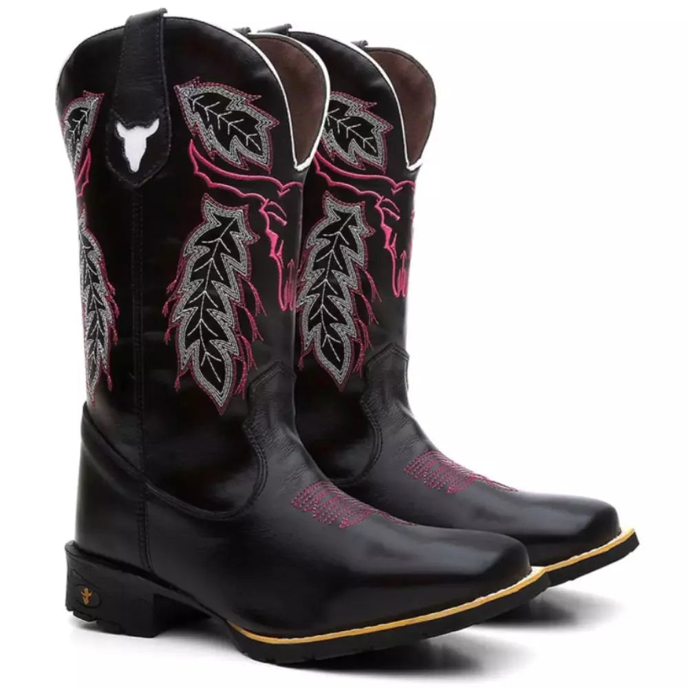 Bota Texana Feminina Cara de Boi Rosa