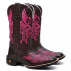 Bota Texana Feminina Floral Rosa