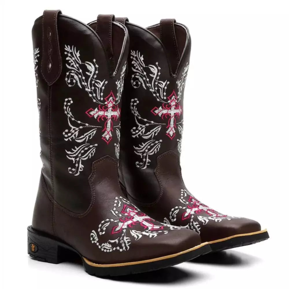 Bota Texana Feminina Cruz Rosa