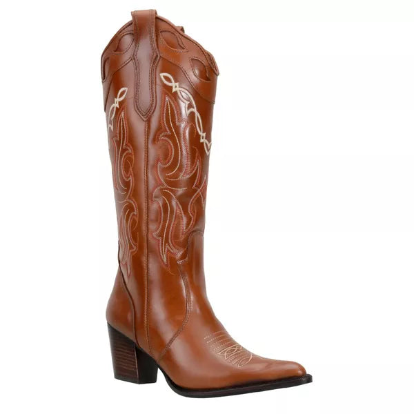 Bota Texana Feminina Cano Alto Bordado e Bico Fino
