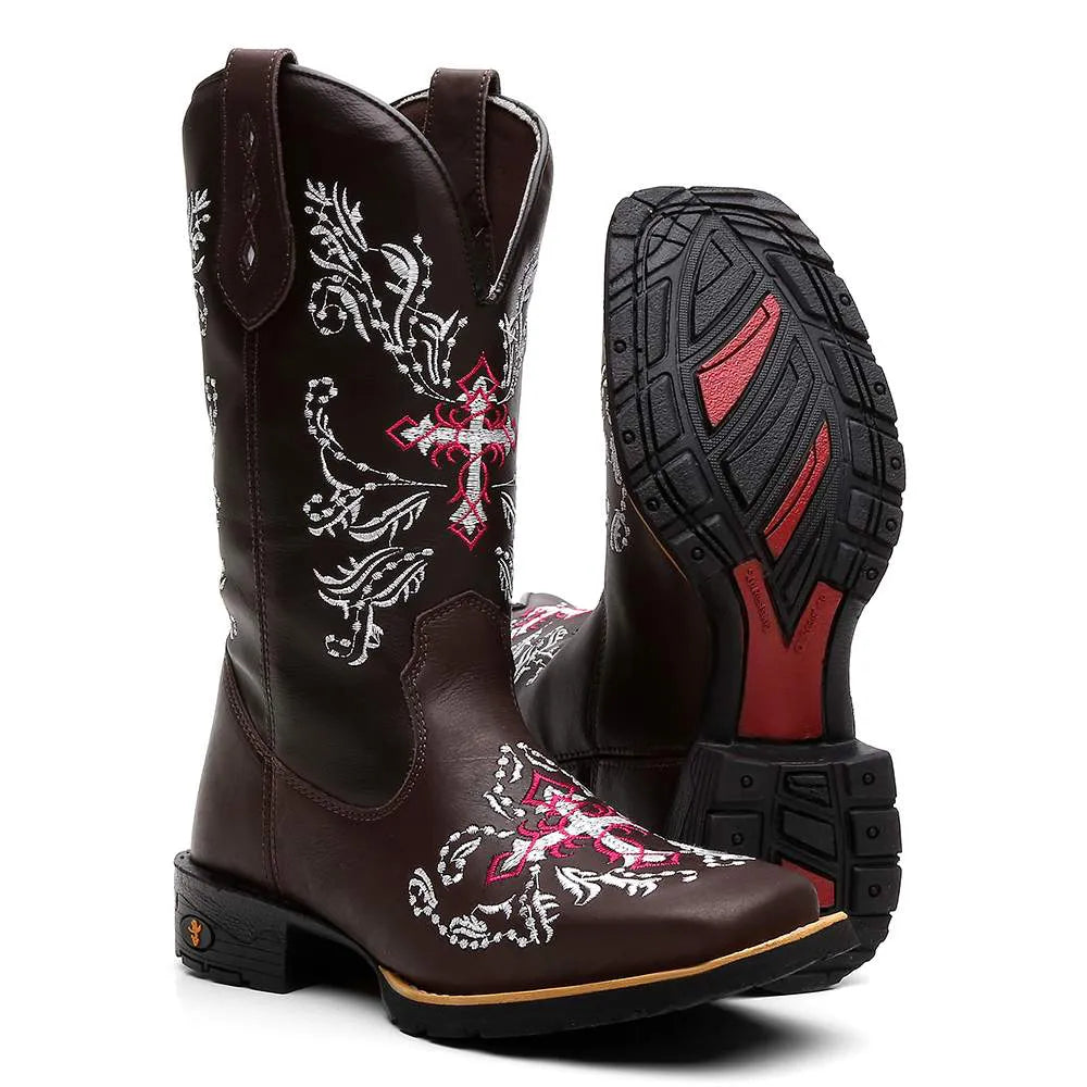 Bota Texana Feminina Cruz Rosa