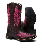 Bota Texana Feminina Floral Rosa