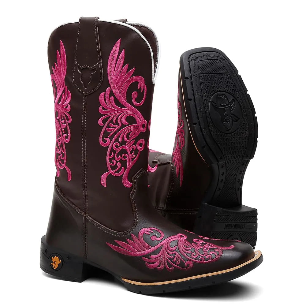 Bota Texana Feminina Floral Rosa