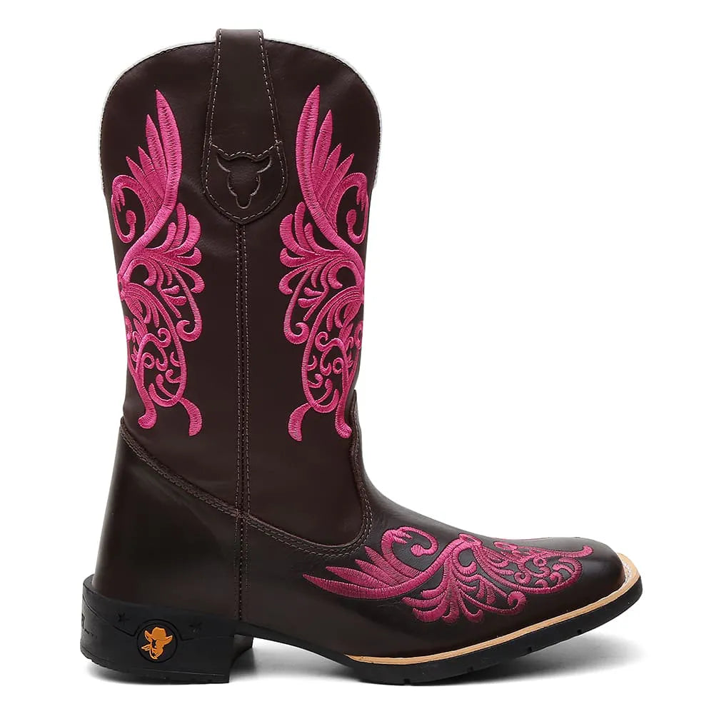 Bota Texana Feminina Floral Rosa